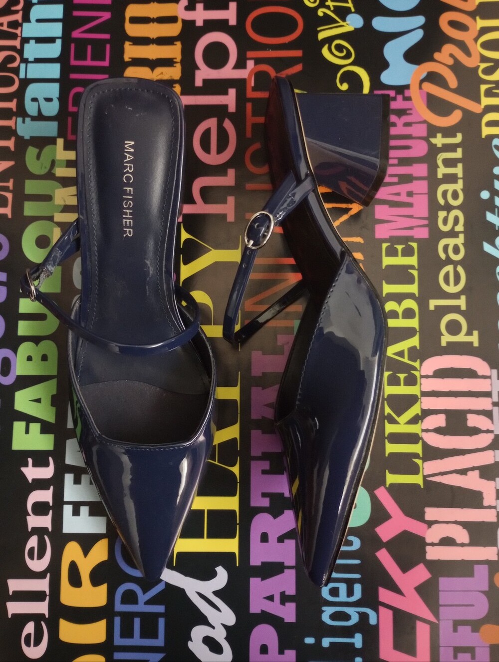 Marc Fisher Navy💙 Blue Patent Pointed-Toe Mules! - Picture 2 of 5